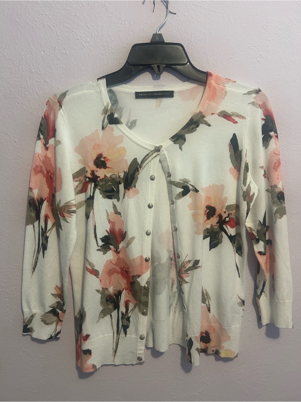 White House Black Market White Floral-Print Top - Picture 5 of 6